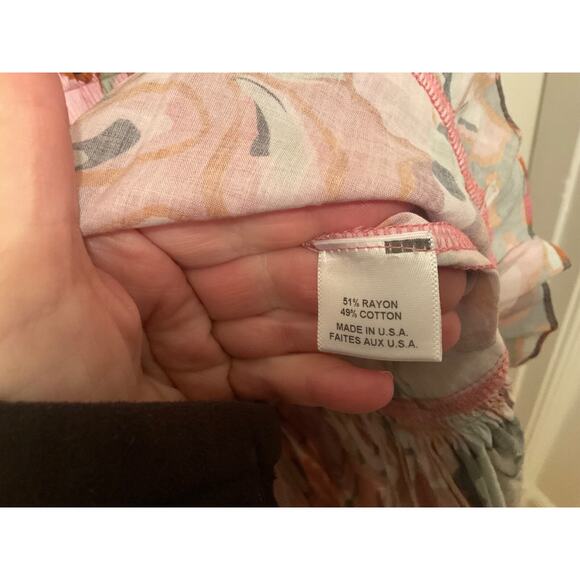 MISA LORENA BATIK PRINT COTTON BLEND MINI DRESS RUCHED WAIST RUFFLE TRIM SZ SM - Picture 9 of 10